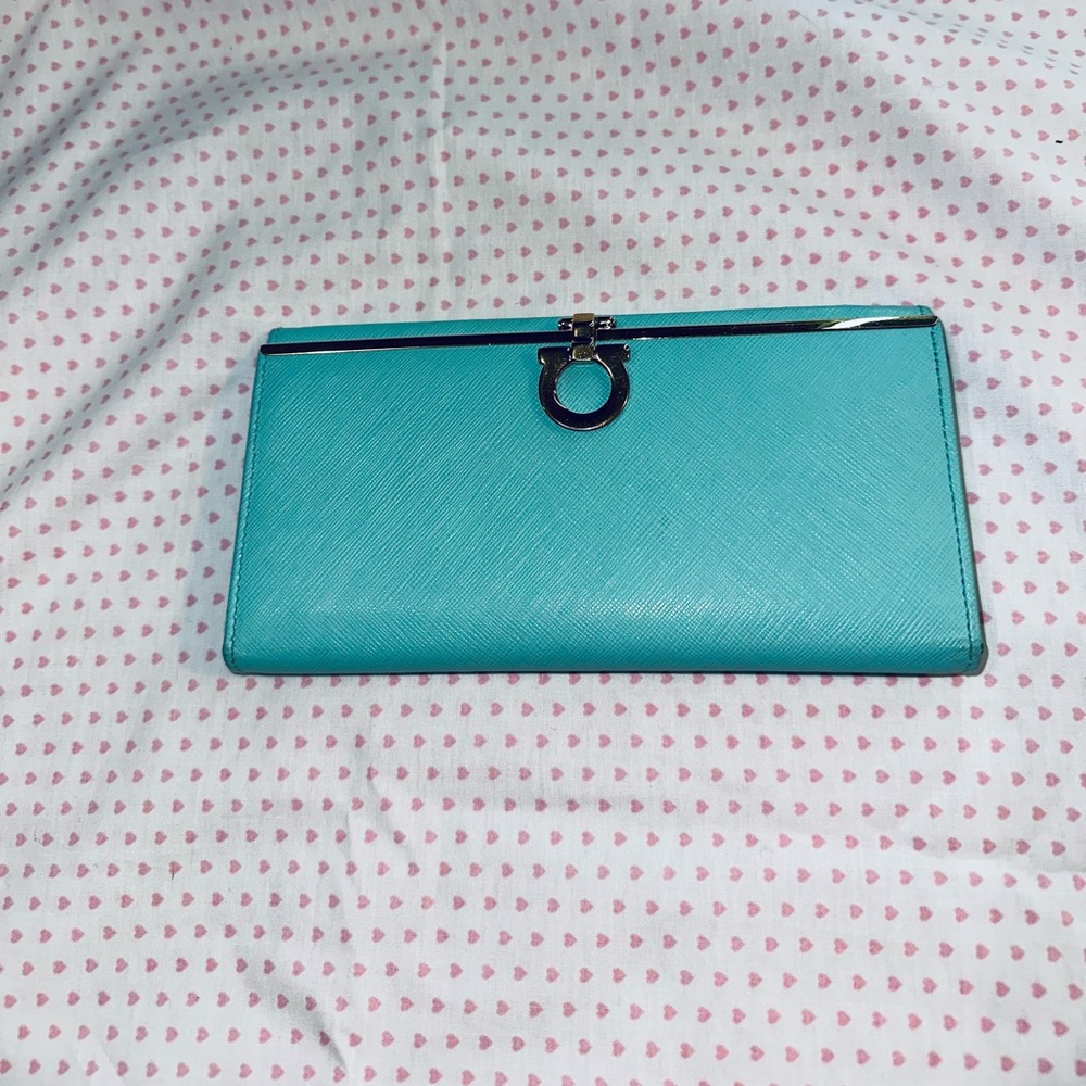 Salvatore Ferragamo Turquoise Wallet with Gold Detail - Picture 9 of 14